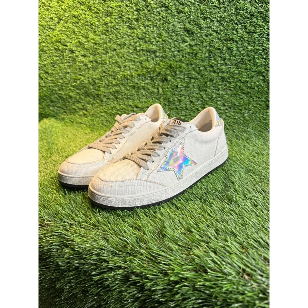 Golden‎ Goose BallStar White Canvas Sneakers Iridescent Holographic GGDB 6.5y